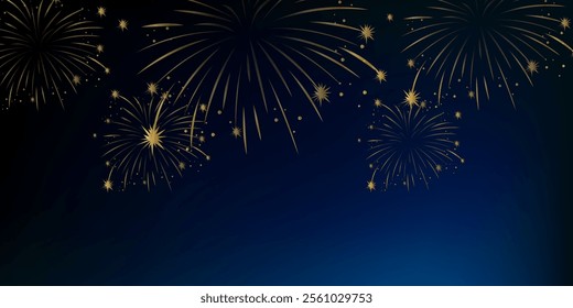 Fireworks arc on starry night sky. Firecracker festival, colourful firework burst and holiday celebration vector background illustration, Vector decorative border with colourful exploding fireworks.