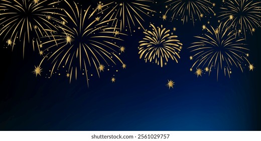 Fireworks arc on starry night sky. Firecracker festival, colourful firework burst and holiday celebration vector background illustration, Vector decorative border with colourful exploding fireworks.