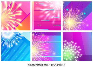 Fondo de fuegos artificiales, textura de pancarta, luz de brillo, abstracto de vacaciones, efecto de fondo de pared, diseño, ilustración vectorial de estilo de dibujos animados