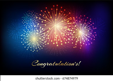 Fireworks background. Colorful celebration vector illustration with flashes and sparklers elements.