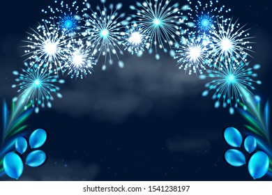Fireworks background with copy space, illustration vector.	
