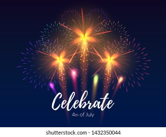 Fireworks background. Festive fireworks. Vector illustration. 4th July celebrate background.
