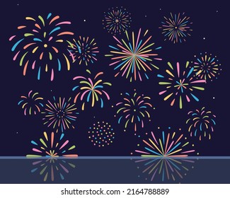 Fireworks background in flat design.
This set includes various shapes of fireworks.
It can be used as a summer or event material.