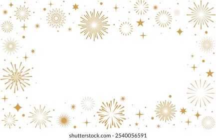 Fireworks background, gold fireworks vector border, frame