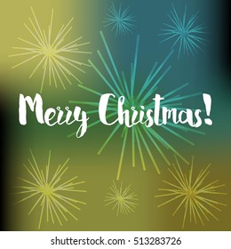 fireworks background with hand drawn text "Merry Christmas"