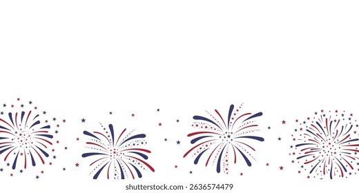 Fireworks background for Independence Day USA. July 4. Fireworks on white background. Web banner, greeting cards, web design. Vector illustration