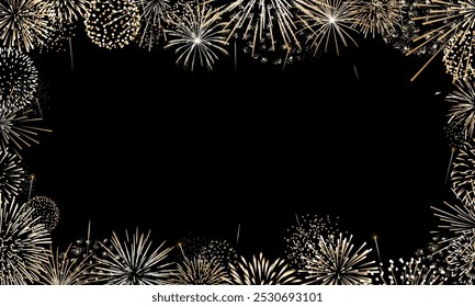 Fireworks background, New Year border, celebration frame