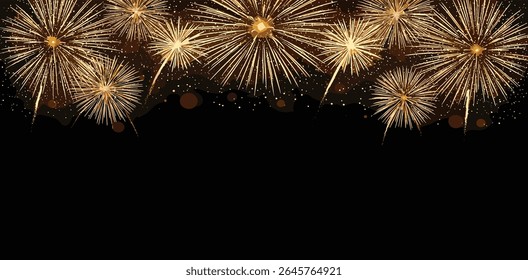 Fireworks background, New Year background with gold fireworks