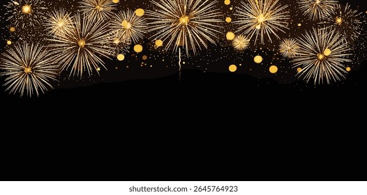 Fireworks background, New Year background with gold fireworks