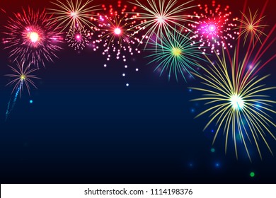 Fireworks background with space for text, illustration vector.