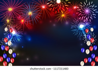 Fireworks background with space for text, illustration vector.