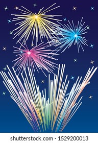 Fireworks background. Vector colored New Year or Christmas rockets sparkle banner
