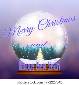 Fireworks in a ball with snow on a festive background.