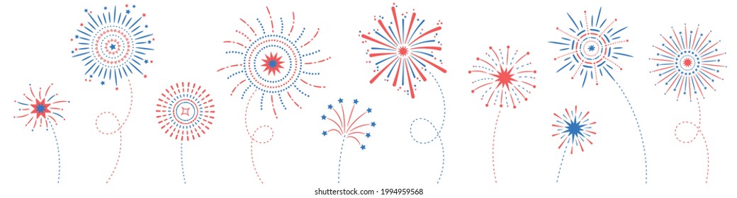 Fireworks banner, footer, Independence Day, 4th of July, celebration vector illustration