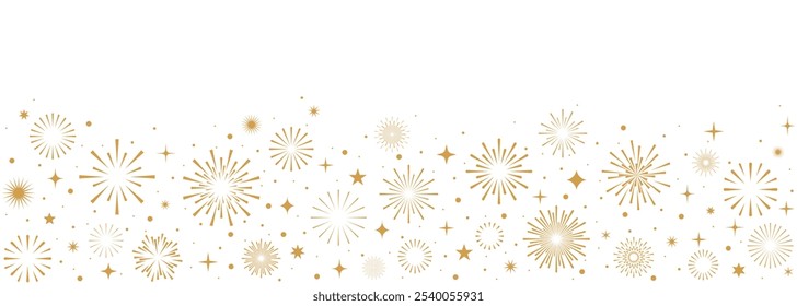 Fireworks banner, gold holiday border with stars