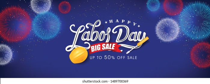 fireworks banner for Labor day sale promotion advertising banner template.American labor day wallpaper.voucher discount.Vector illustration .