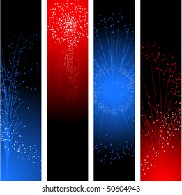 Fireworks banners for independence day in red and blue