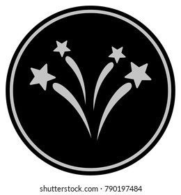 Fireworks black coin icon. Vector style is a flat coin symbol using black and light gray colors.