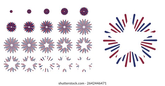 Fireworks Blue and Red Star Shaped Minimal Design Animation Motion Sequence Frame Vector