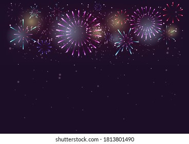 Fireworks and bokeh on New Year's Day and copy space. Holiday Abstract Background Made From Vector