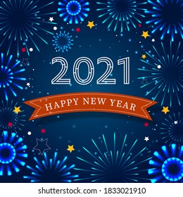 Fireworks and bokeh on New Year's Day and copy space. Holiday Abstract Background Made From Vector