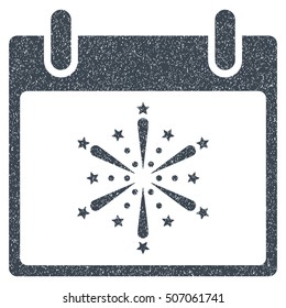Fireworks Boom Calendar Day grainy textured icon for overlay watermark stamps. Flat symbol with scratched texture.