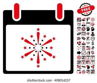 Fireworks Boom Calendar Day icon with bonus calendar and time management pictograph collection. Vector illustration style is flat iconic symbols, intensive red and black, white background.