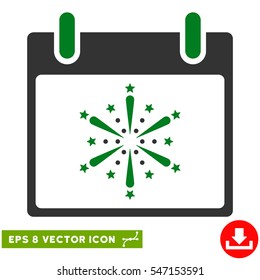 Fireworks Boom Calendar Day icon. Vector EPS illustration style is flat iconic bicolor symbol, green and gray colors.