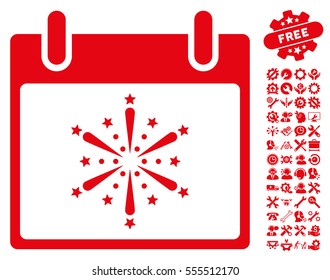 Fireworks Boom Calendar Day icon with bonus tools pictures. Vector illustration style is flat iconic symbols, red, white background.