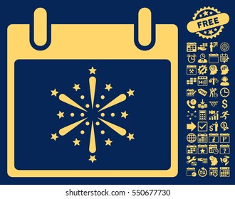 Fireworks Boom Calendar Day pictograph with bonus calendar and time management design elements. Vector illustration style is flat iconic symbols, yellow, blue background.