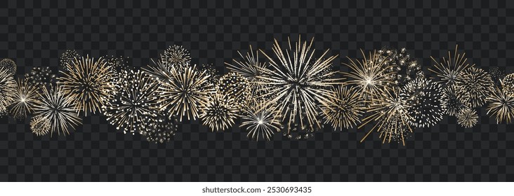 Fireworks border, celebration vector banner isolated