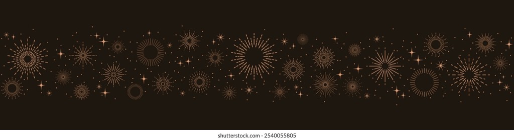 Fireworks border, gold celebration border, New Year divider