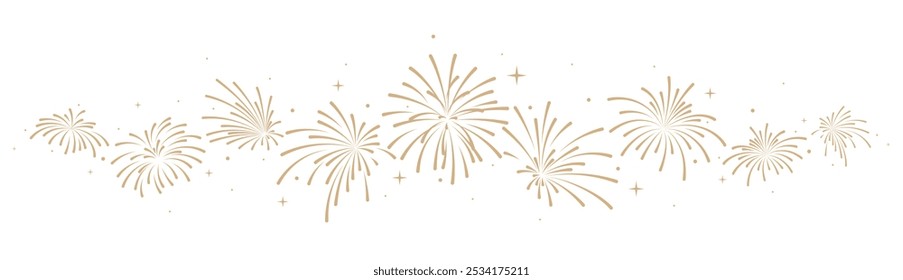 Fireworks border, gold New Year celebration banner