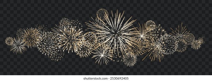 Fireworks border, New Year divider isolated