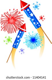 Fireworks and Bottle Rockets Vector Illustration