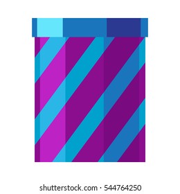 Fireworks box isolated vector illustration. Holiday celebration striped pyrotechnic devices for festival in blue and purple colors. Salute elements used for aesthetic and entertainment purposes.