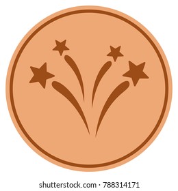 Fireworks bronze coin icon. Vector style is a copper flat coin symbol.