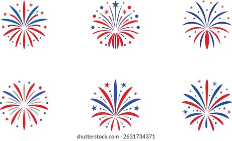 Fireworks Bundle Vector Graphic for 4th July on Transparent Background