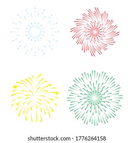 Fuegos artificiales estallan explosiones en diseño de ilustración de vector de fondo blanco