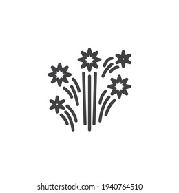 Fireworks burst line icon. linear style sign for mobile concept and web design. Firework stars outline vector icon. Symbol, logo illustration. Vector graphics