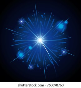 fireworks bursting in shape of blue star on black background