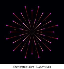 Fireworks with bursting sparks. Vector illustration on dark background