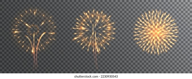 Fireworks bursting in various shapes. Christmas light. Firecracker rockets bursting
