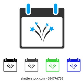 Fireworks Calendar Day flat vector pictogram. Colored fireworks calendar day gray, black, blue, green icon variants. Flat icon style for web design.