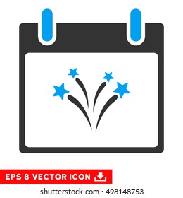 Fireworks Calendar Day icon. Vector EPS illustration style is flat iconic bicolor symbol, blue and gray colors.