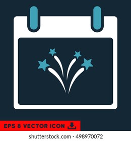 Fireworks Calendar Day icon. Vector EPS illustration style is flat iconic bicolor symbol, blue and white colors.