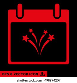 Fireworks Calendar Day icon. Vector EPS illustration style is flat iconic symbol, red color.