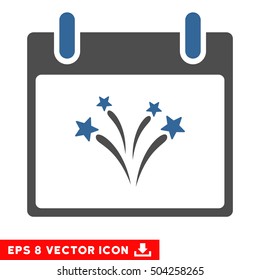 Fireworks Calendar Day icon. Vector EPS illustration style is flat iconic bicolor symbol, cobalt and gray colors.