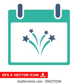 Fireworks Calendar Day icon. Vector EPS illustration style is flat iconic bicolor symbol, cobalt and cyan colors.