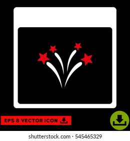 Fireworks Calendar Page icon. Vector EPS illustration style is flat iconic bicolor symbol, red and white colors.